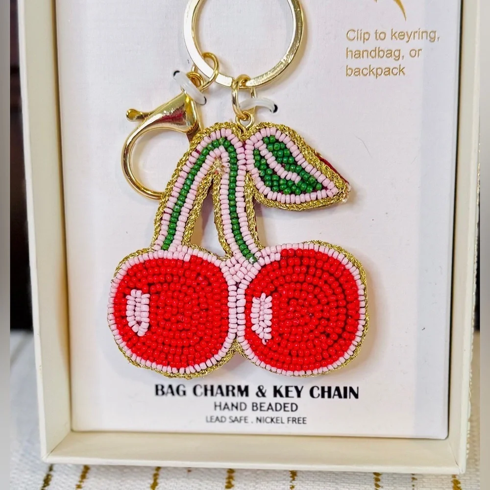 🍒 Haute Hippie Style Beaded Cherry Bag Charm / Keychain